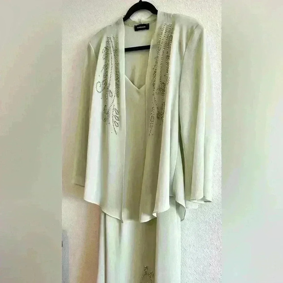 R&M Richards 2 Piece Light Olive Green Chiffon Strap Dress and Top Size 16 - Picture 5 of 6